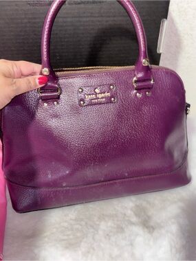 kate spade deep plum leather satchel with gold hardware